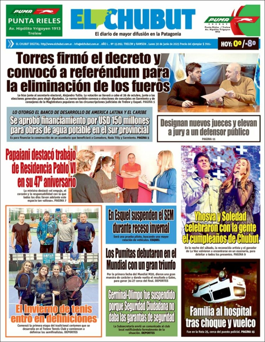 Media Panel - Developments and Systems | Ovacion Futbol - Tapa del diario El Chubut
