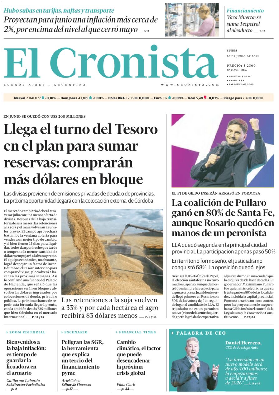 Media Panel - Developments and Systems | Ovacion Futbol - Tapa del diario El Cronista