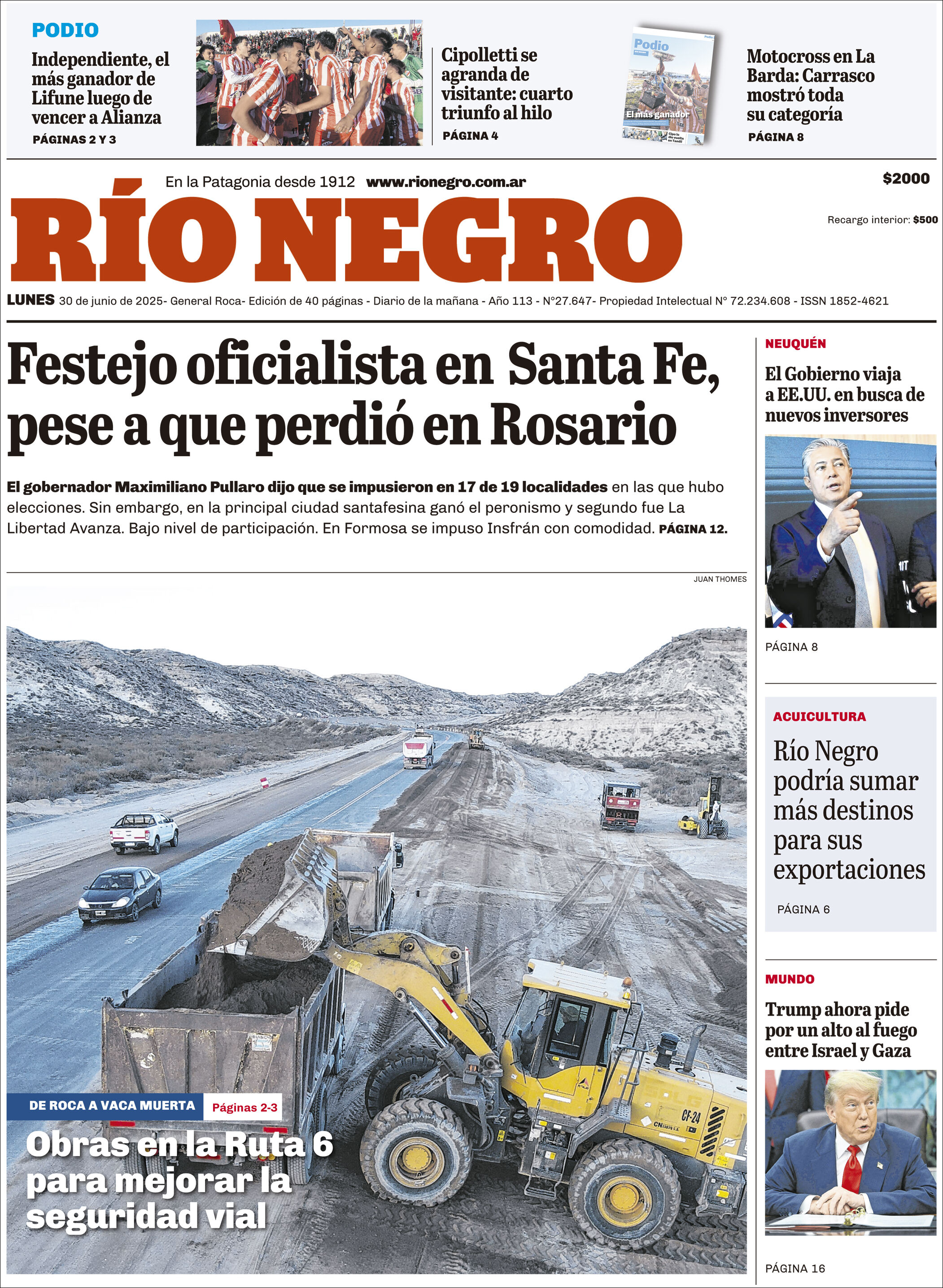 Media Panel - Developments and Systems | Ovacion Futbol - Tapa del diario Río Negro